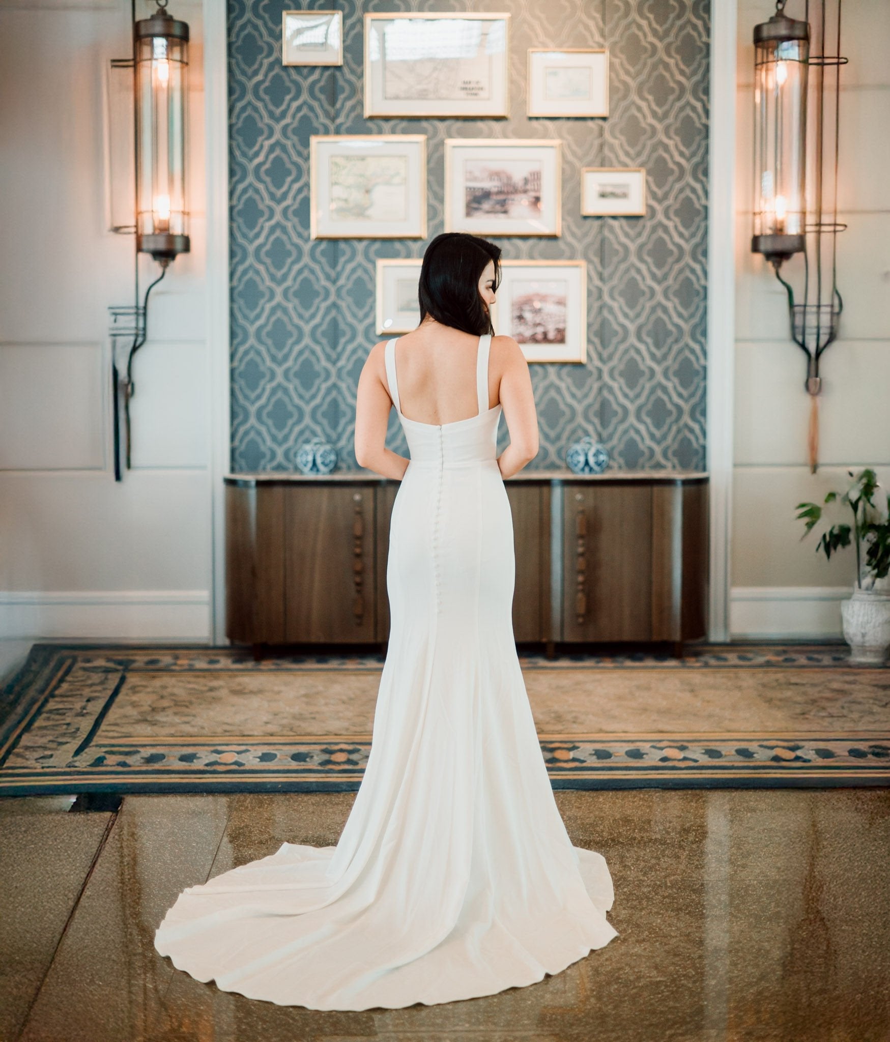 Dora – Minimalist Square Neck Crepe Wedding Gown | Rental & Purchase Available - Laceywedding