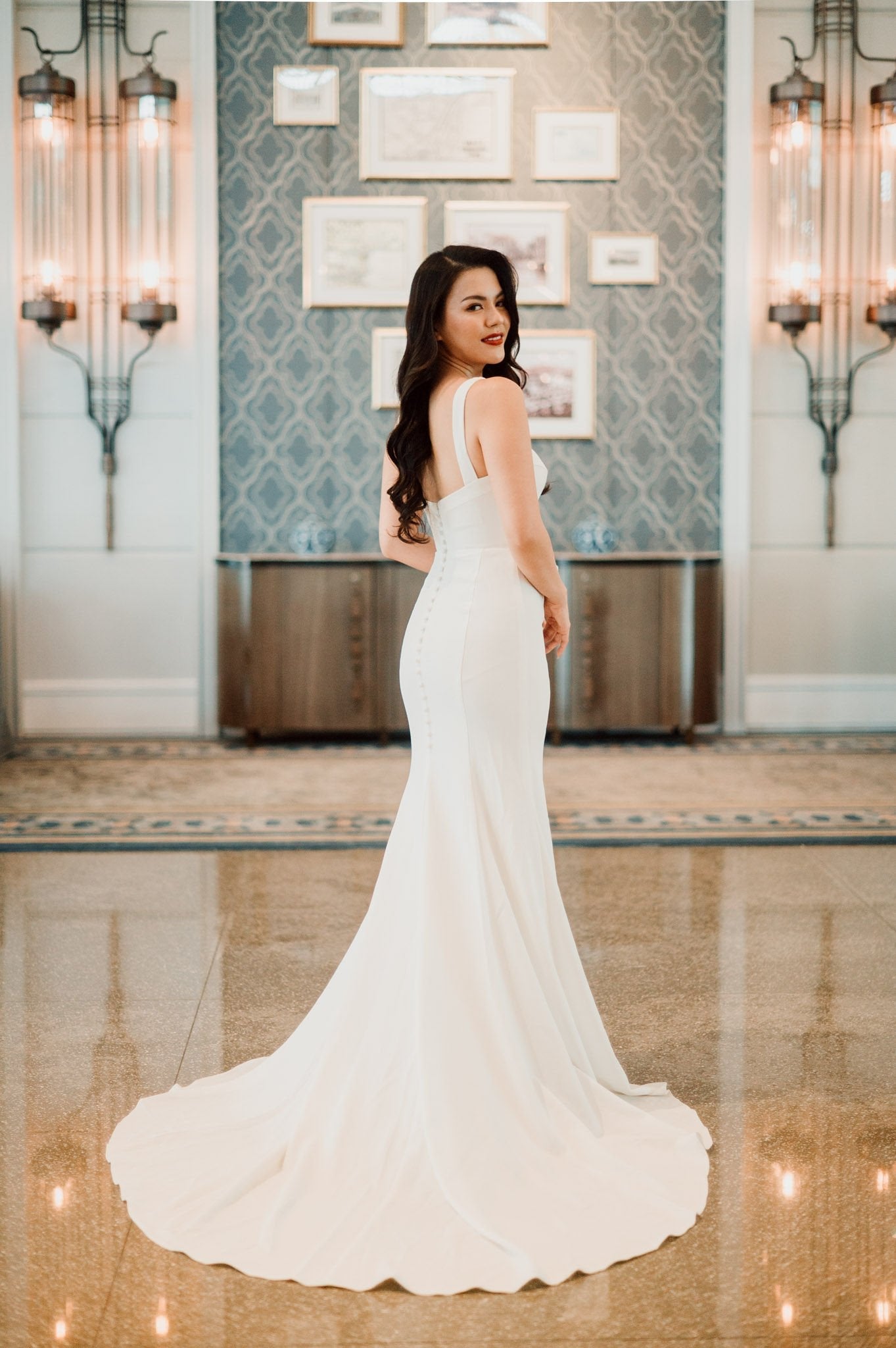 Dora – Minimalist Square Neck Crepe Wedding Gown | Rental & Purchase Available - Laceywedding