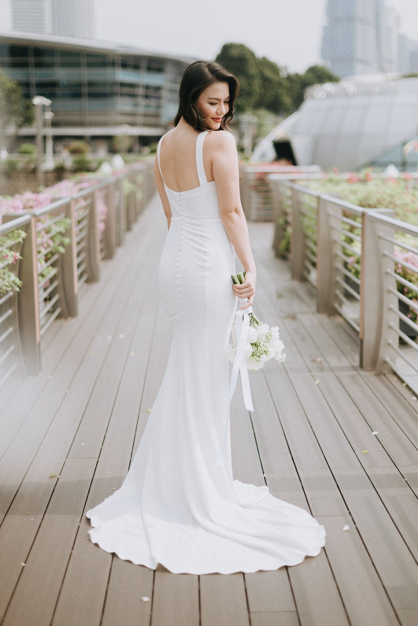 Dora – Minimalist Square Neck Crepe Wedding Gown | Rental & Purchase Available - Laceywedding