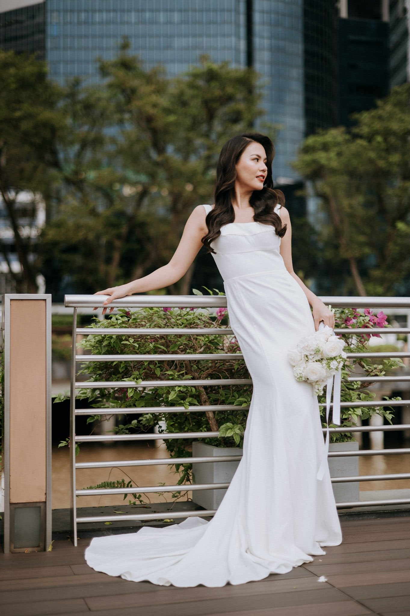 Dora – Minimalist Square Neck Crepe Wedding Gown | Rental & Purchase Available - Laceywedding
