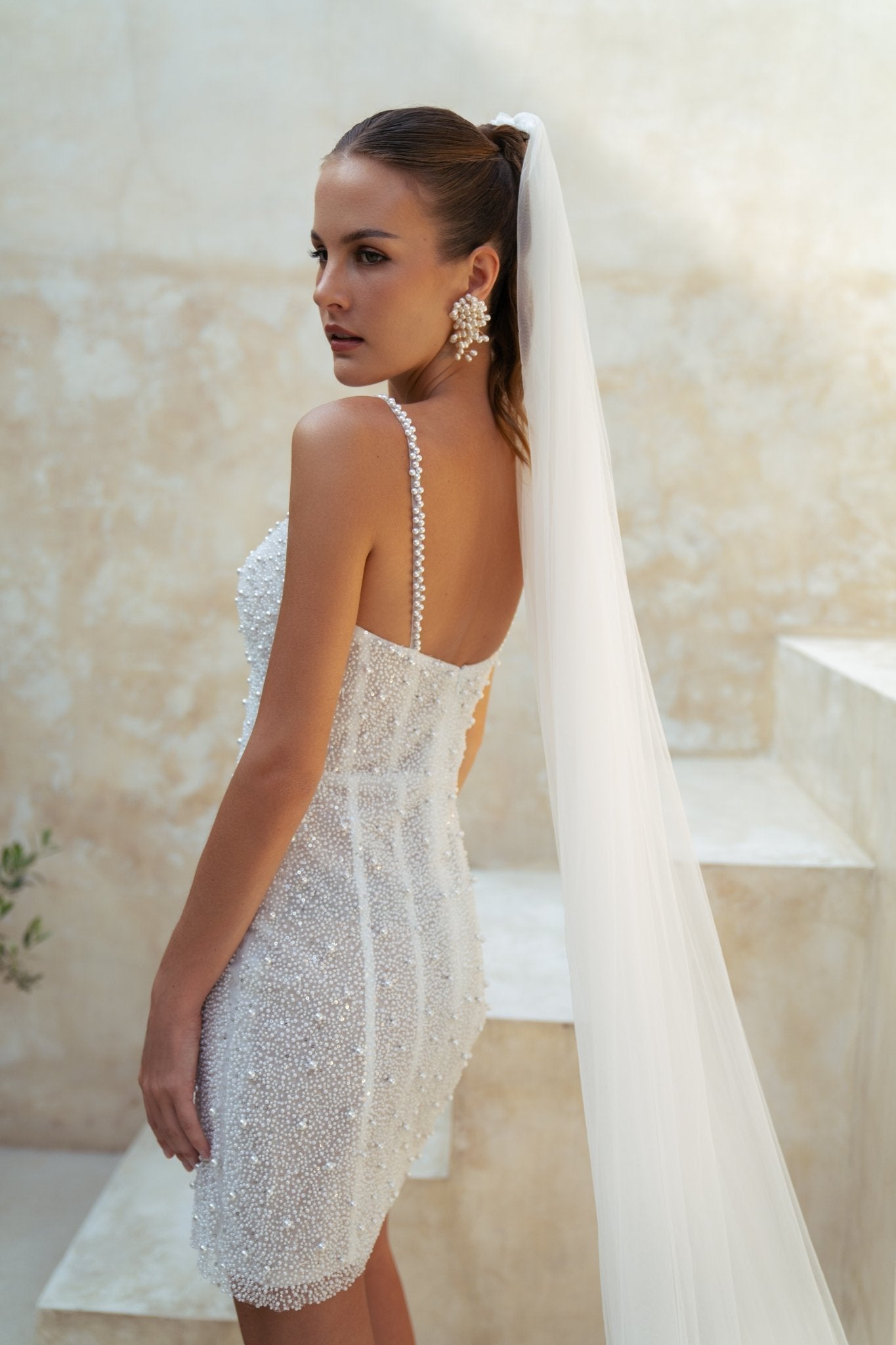 Emily Wedding Gown – Beaded Mini V-Neck – Laceywedding