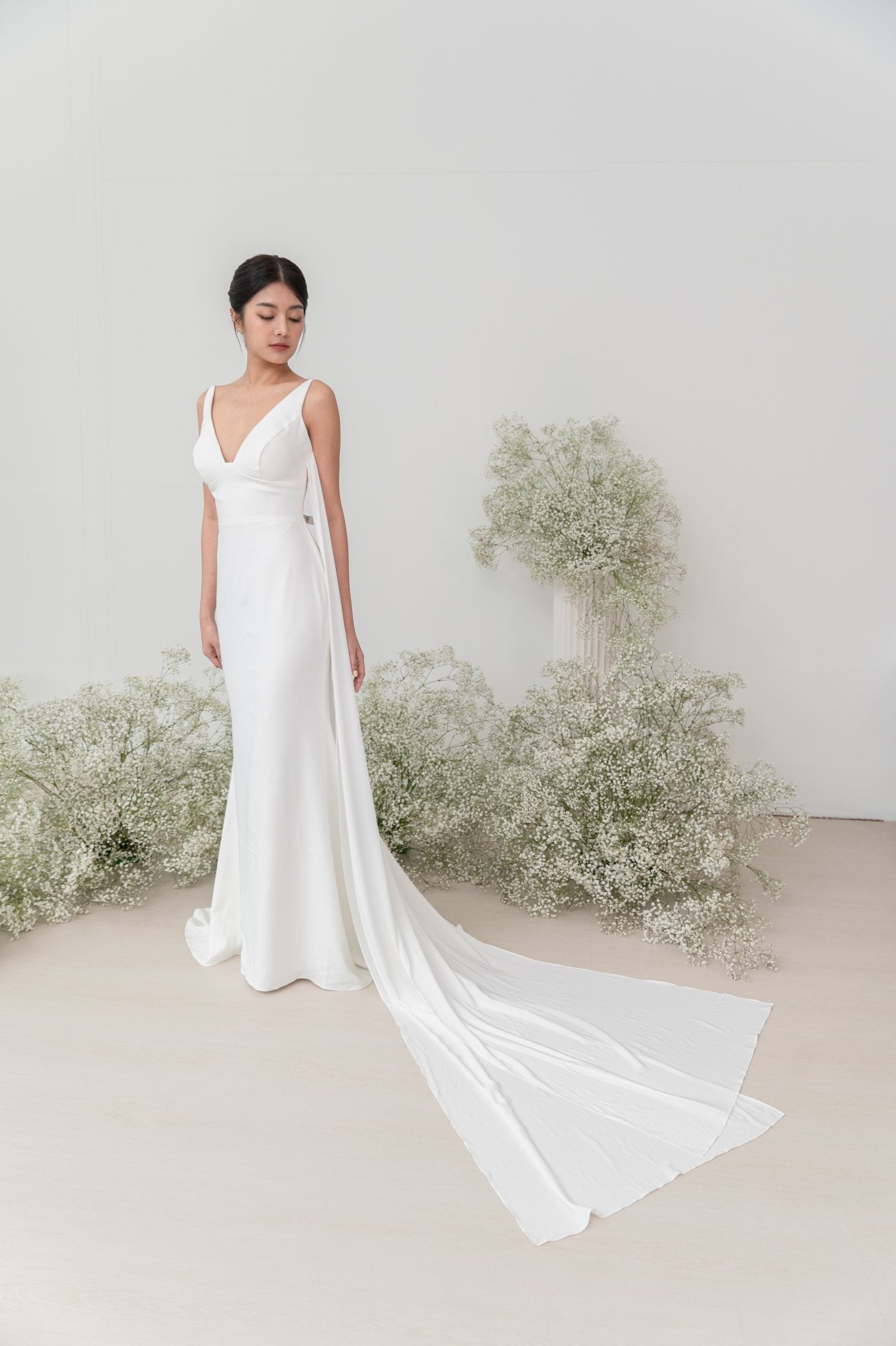 Evelyn – Try - On Satin Fit - and - Flare Wedding Gown - Laceywedding